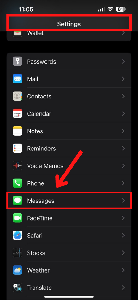 Navigate to Settings, then Messages 