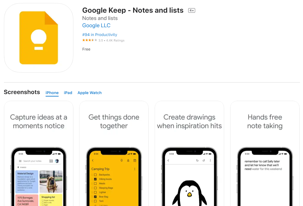 Google Keep: Best Reminder Apps for iPhone