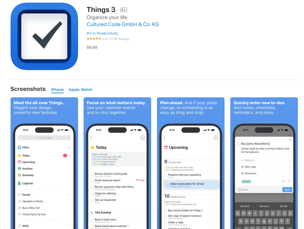 Things3: Best Reminder Apps for iPhone