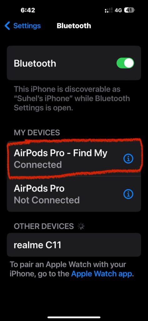 Tap the little “i” next to your AirPods' name